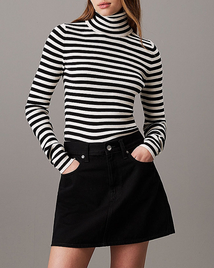 סריג צווארון רול מצולע דק WOMEN'S CK