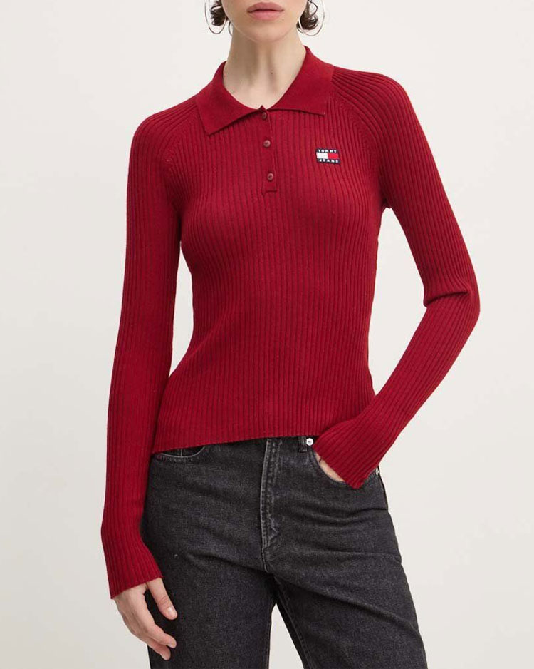 סוודר צלעות הצווארון פולו WOMEN'S TOMMY JEANS
