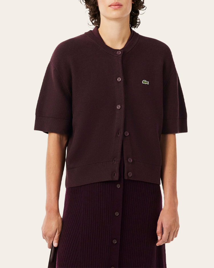 קרדיגן נשים מתערובת כותנה וצמר עם תפר מוס LACOSTE